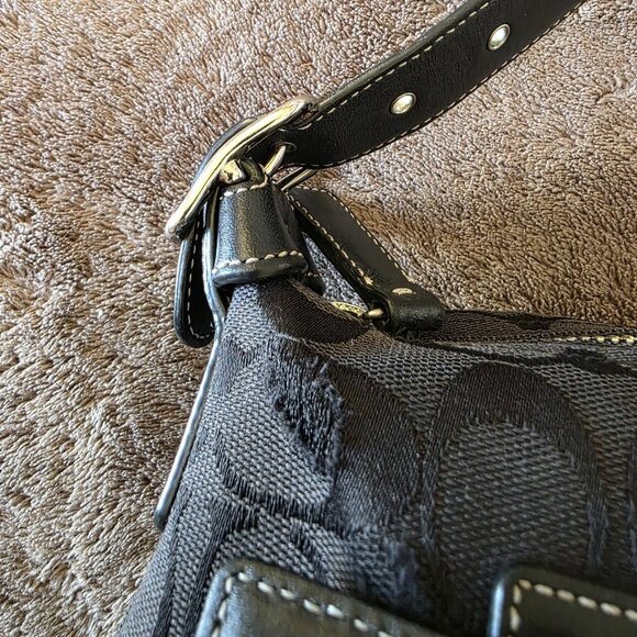 Coach Signature Black Jacquard Demi Shoulder Bag 6044 Leather Y2K Small Purse - Picture 6 of 16